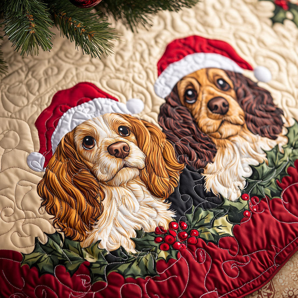 Spaniel Companion Quilted Christmas Tree Skirt Magical Christmas Tree Skirt to Impress Guests