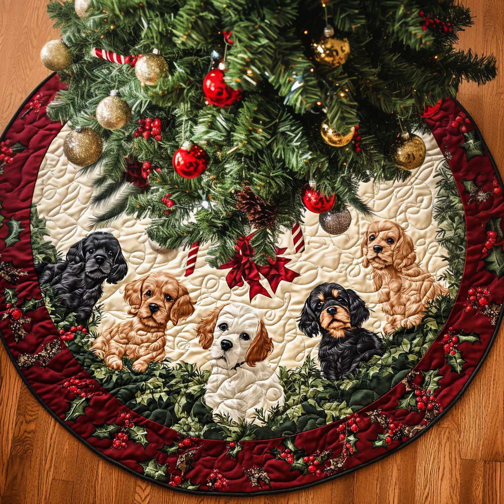 Spaniel Cozytime Quilted Christmas Tree Skirt Seasonal Tree Area Decoration