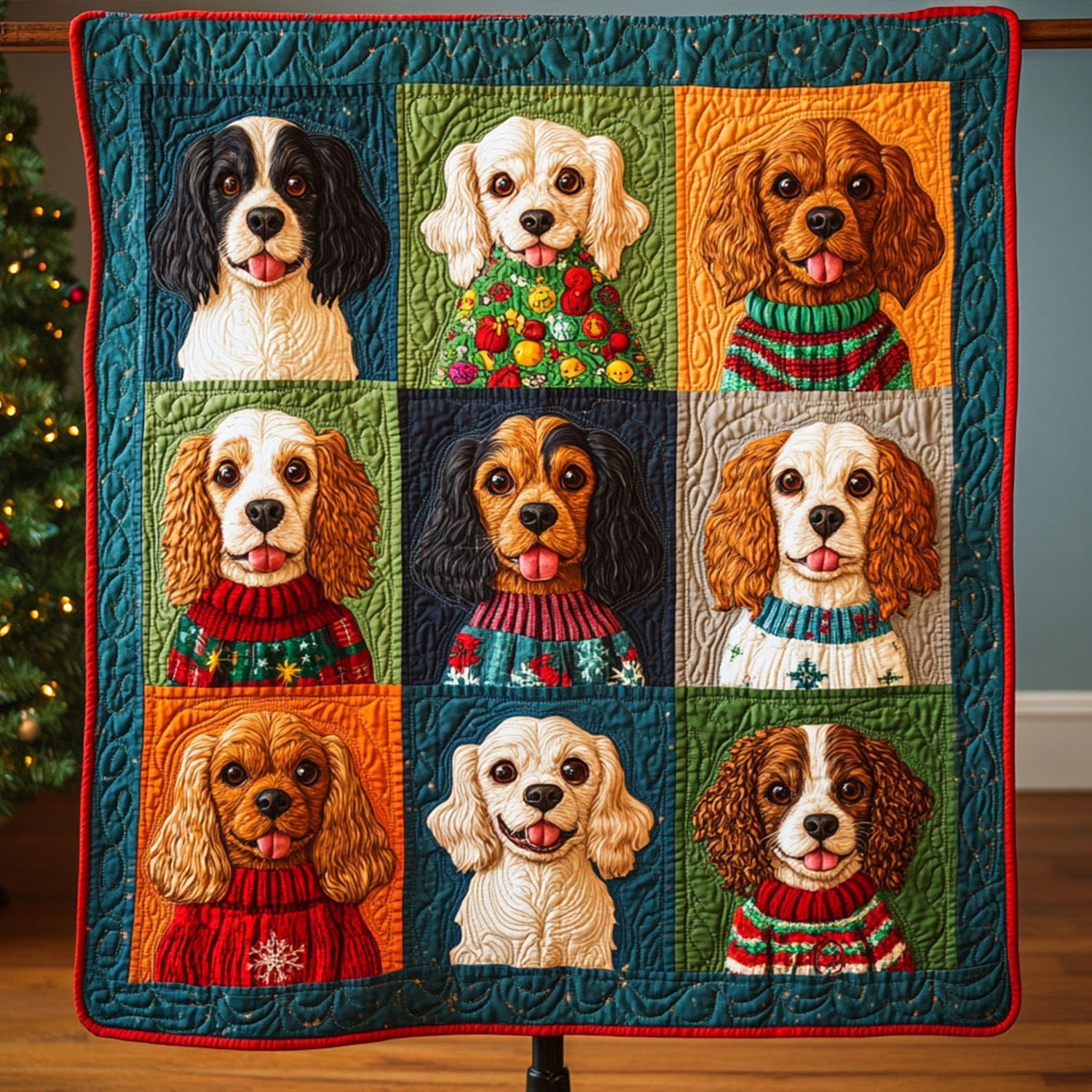 Spaniel Delight Quilted Blanket Gift For Animal Lover