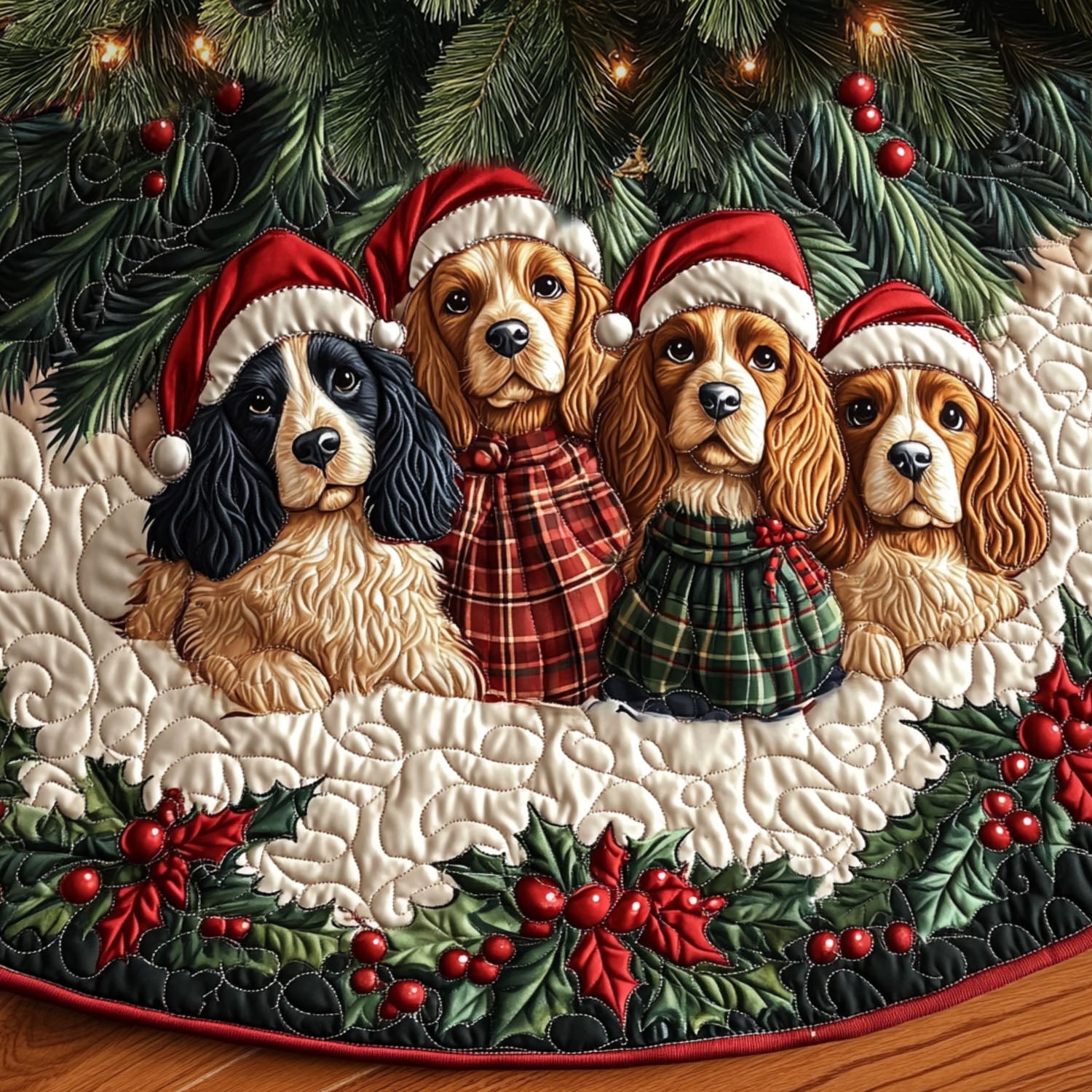 Spaniel Dreams Come True Quilted Christmas Tree Skirt Trending Christmas Tree Skirt Merch 2025
