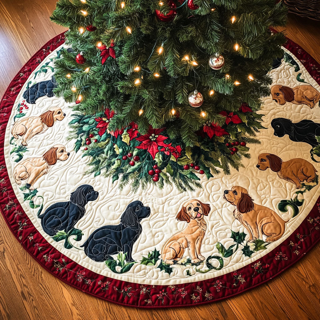 Spaniel Dreams Quilted Christmas Tree Skirt Holiday Living Room Decor