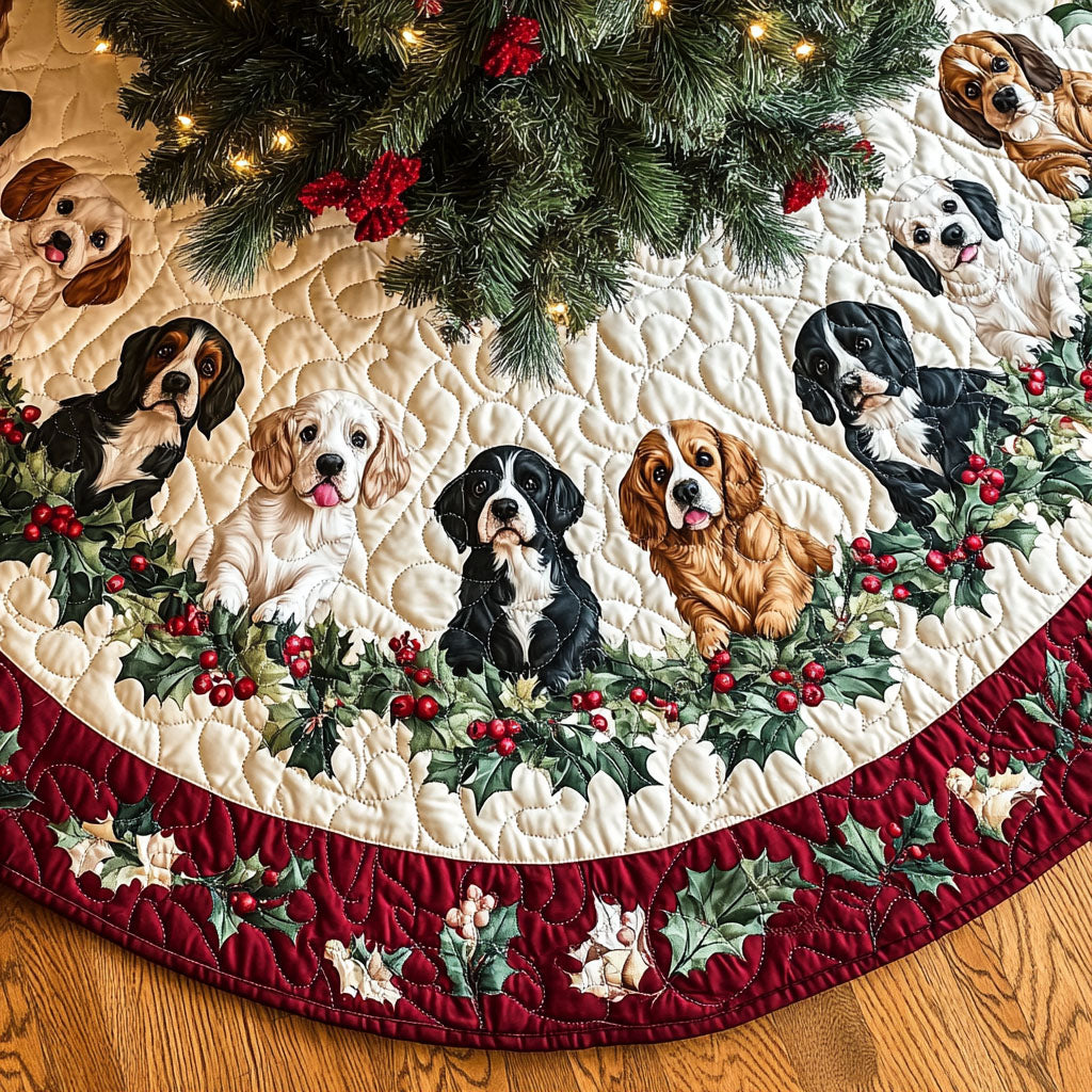 Spaniel Glow Quilted Christmas Tree Skirt Cozy Holiday Tree Skirt to Brighten Your Home