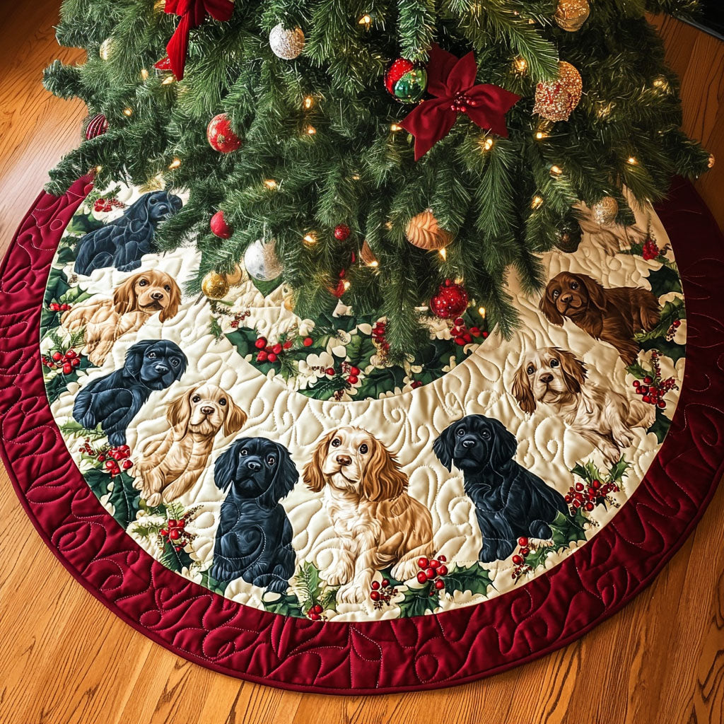 Spaniel Haven Quilted Christmas Tree Skirt Cozy Holiday Home Decor