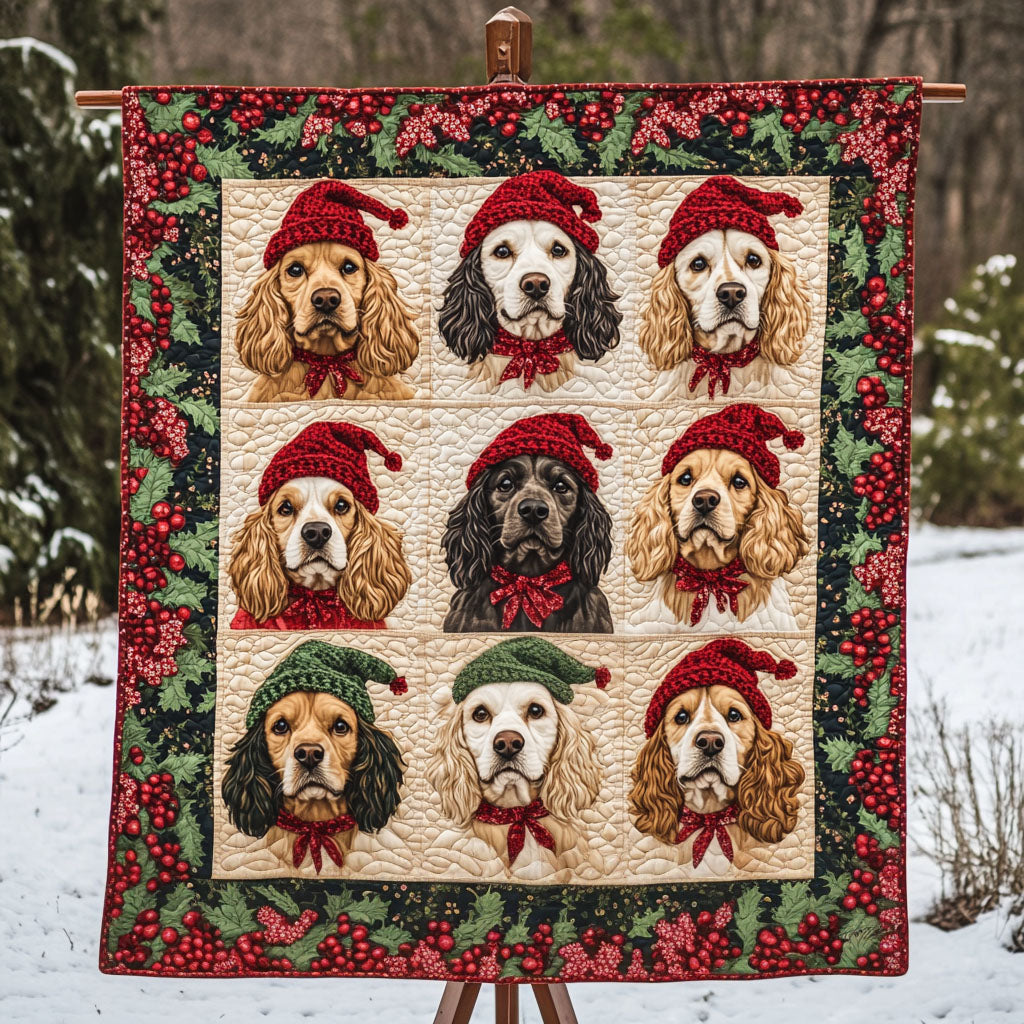 Spaniel Holiday Glow Quilted Blanket Gift For Animal Lover