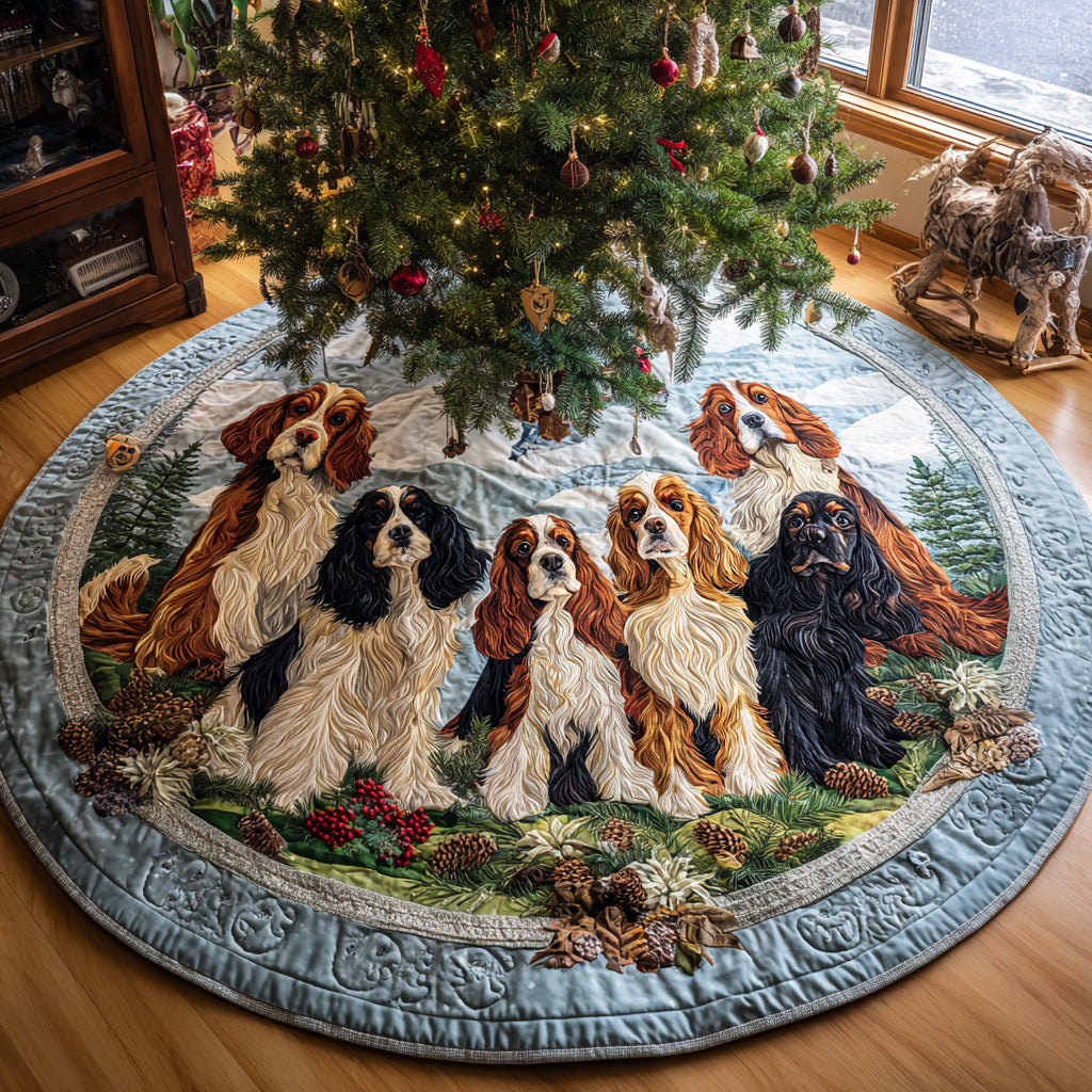 Spaniel Holiday Spirit Christmas Quilted Tree Skirt Winter Holiday Decor Gifts For Cocker Spaniel Lovers