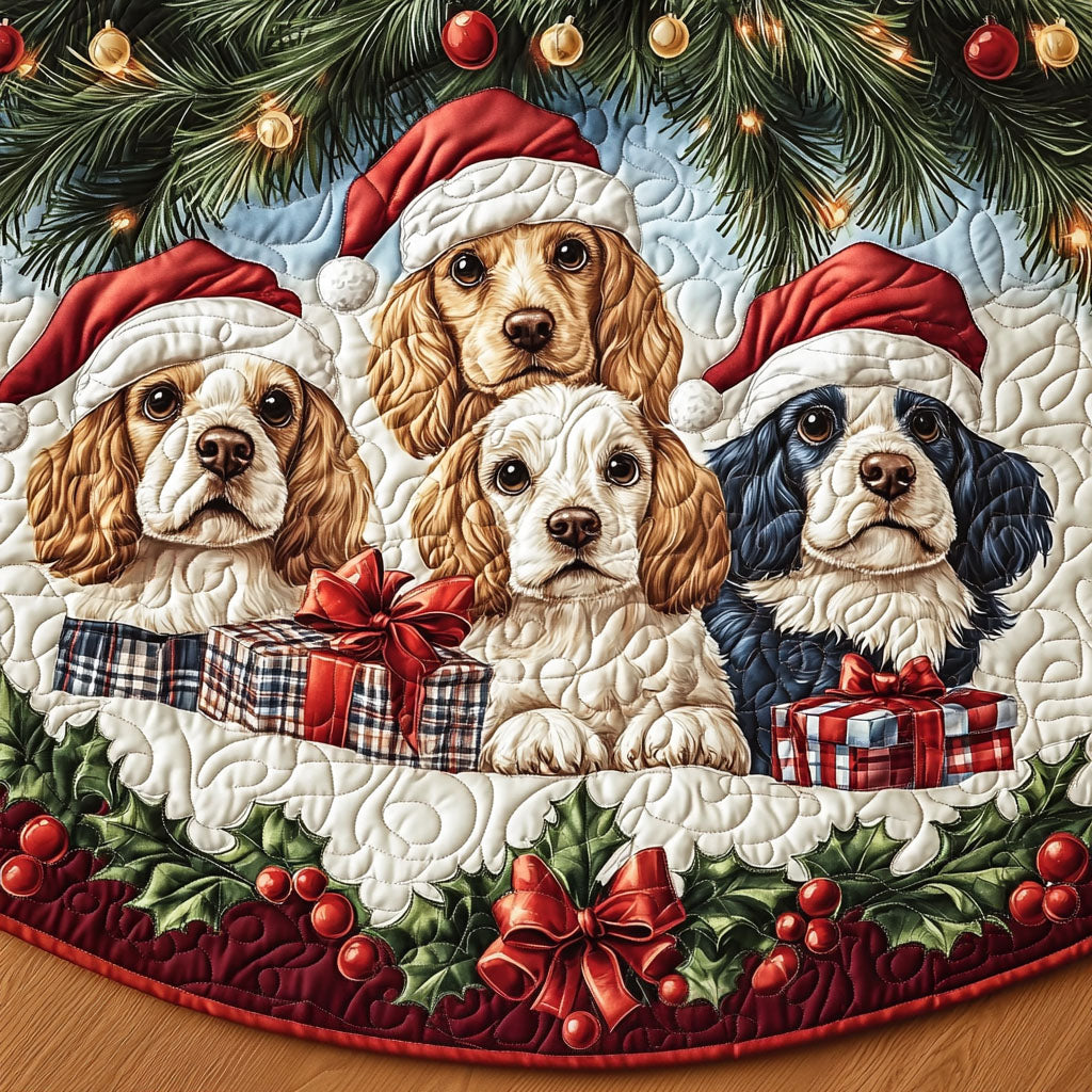 Spaniel In Snow Quilted Christmas Tree Skirt Christmas Holiday Living Room Decor Home