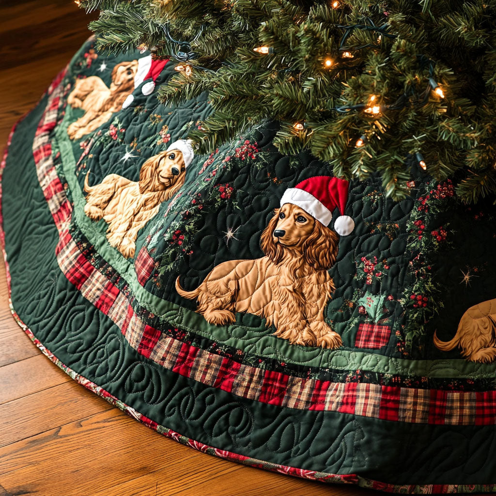 Spaniel Joyride Quilted Christmas Tree Skirt Winter Holiday Decor