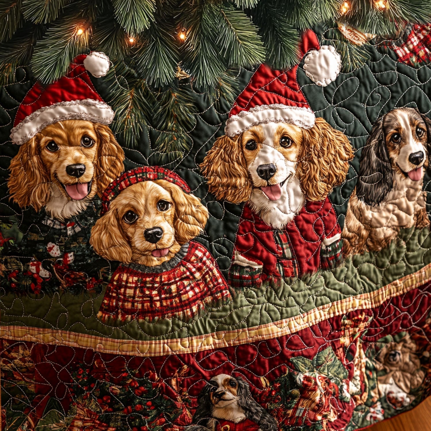 Spaniel Magic Quilted Christmas Tree Skirt Christmas Holiday Living Room Decor Home