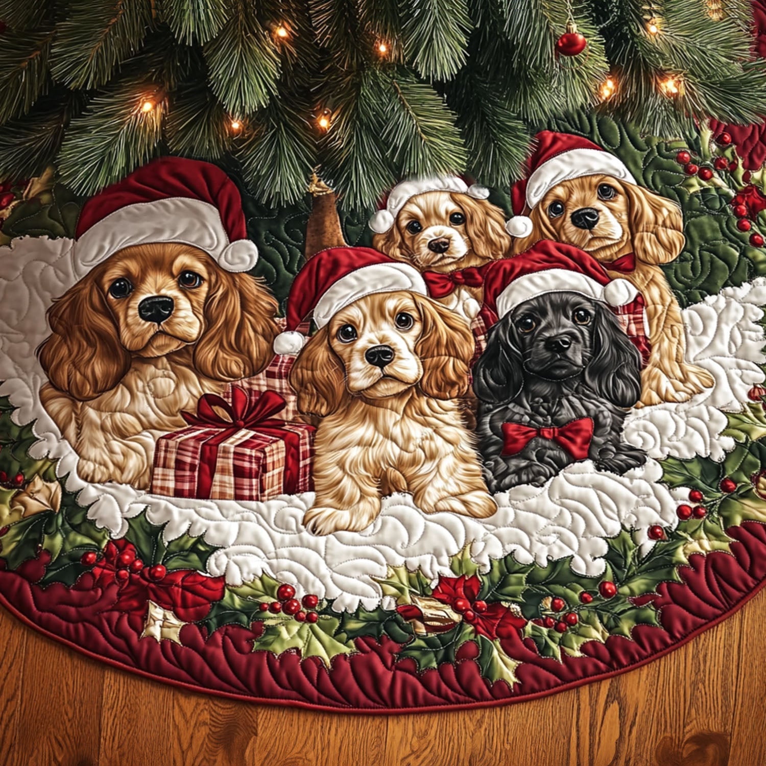 Spaniel Meadow Quilted Christmas Tree Skirt Magical Christmas Tree Skirt to Impress Guests