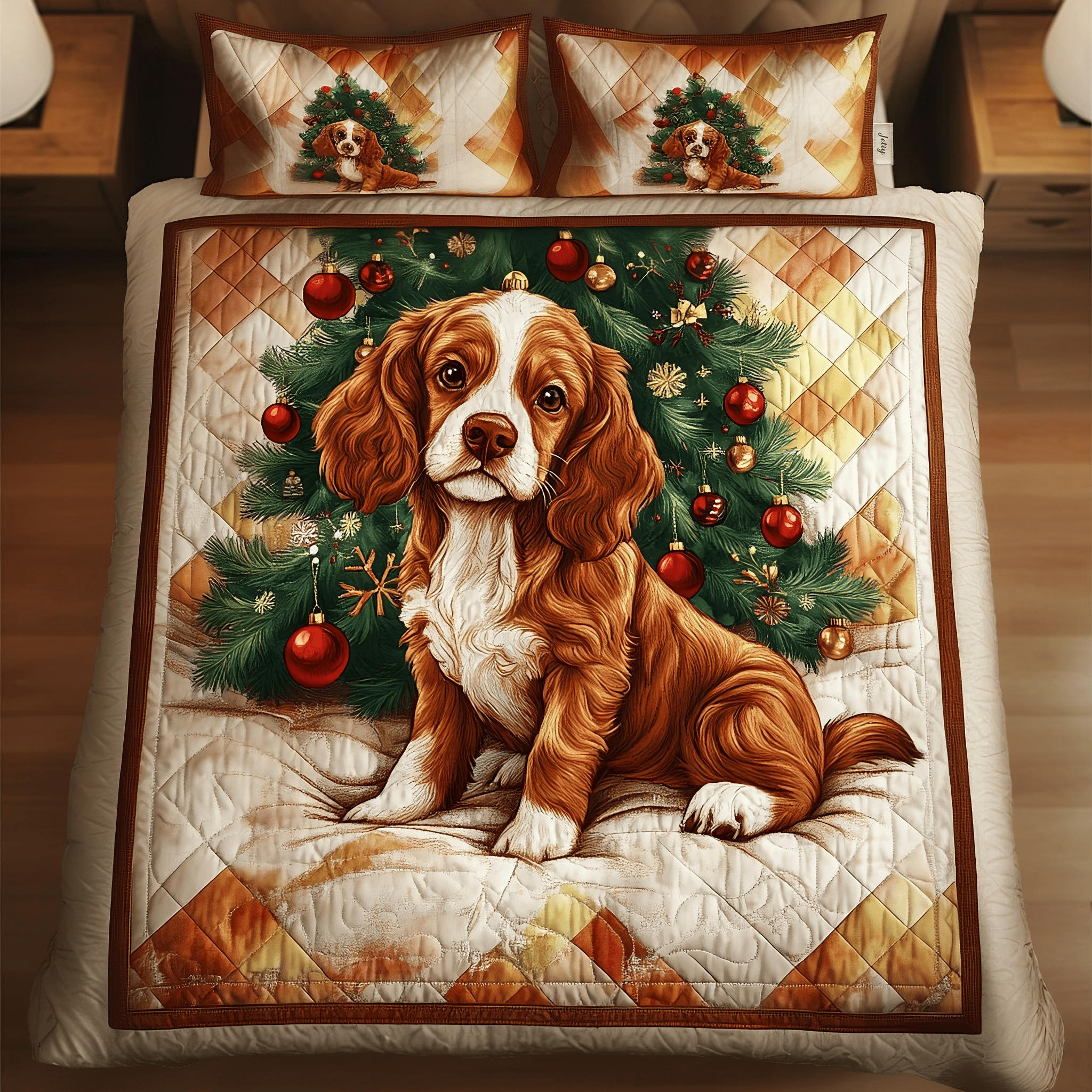 Spaniel Quilted Bedding Set Christmas Bedding Set Top Christmas Gifts 2024