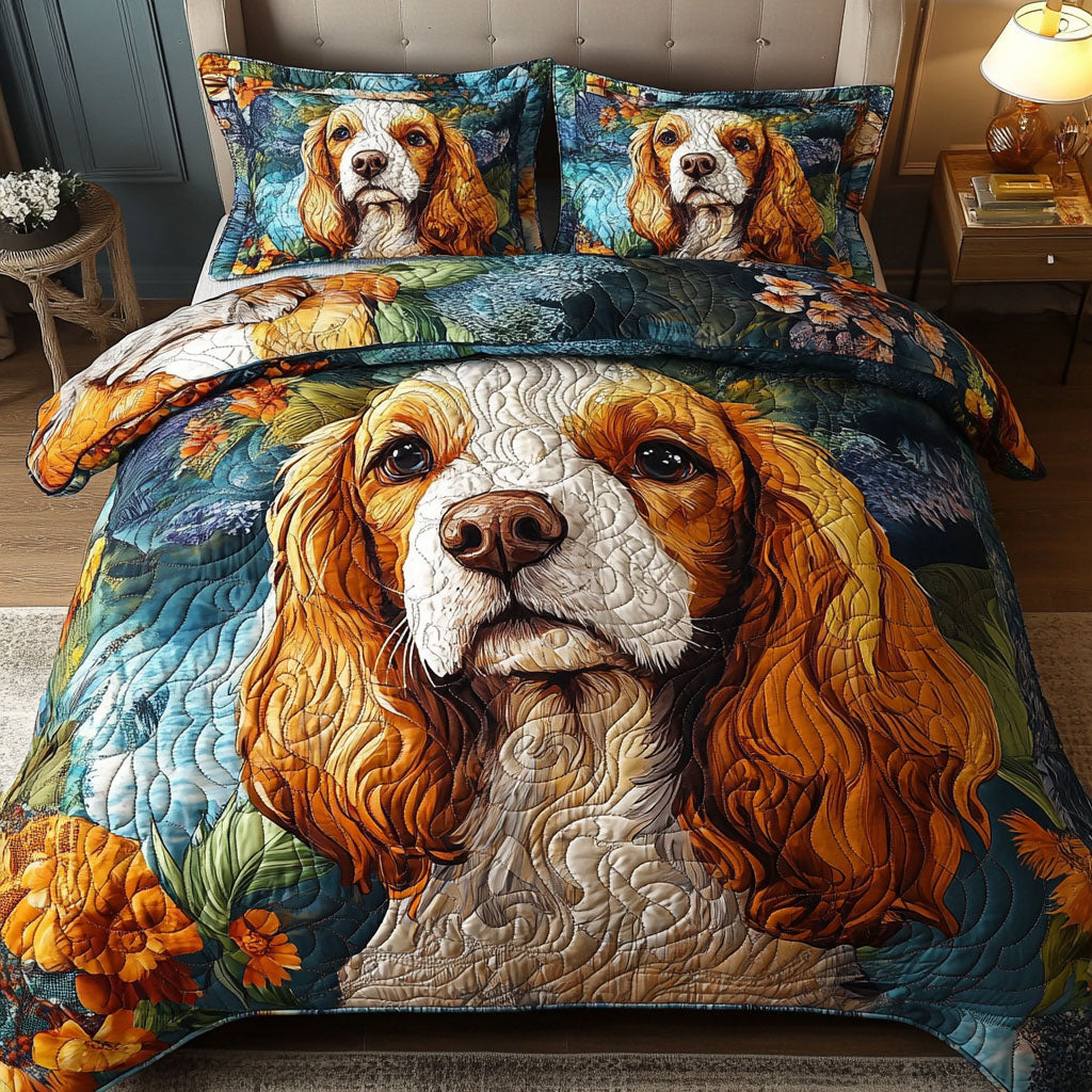Spaniel Serenity Quilted Bedding Set Elegant Bedding Set Gift for Newlyweds