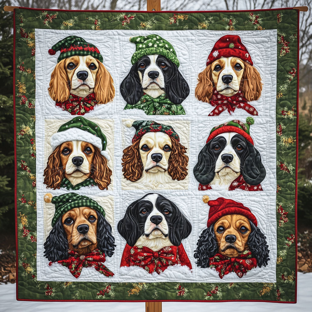 Spaniel Snowy Night Quilted Blanket Gift For Animal Lover