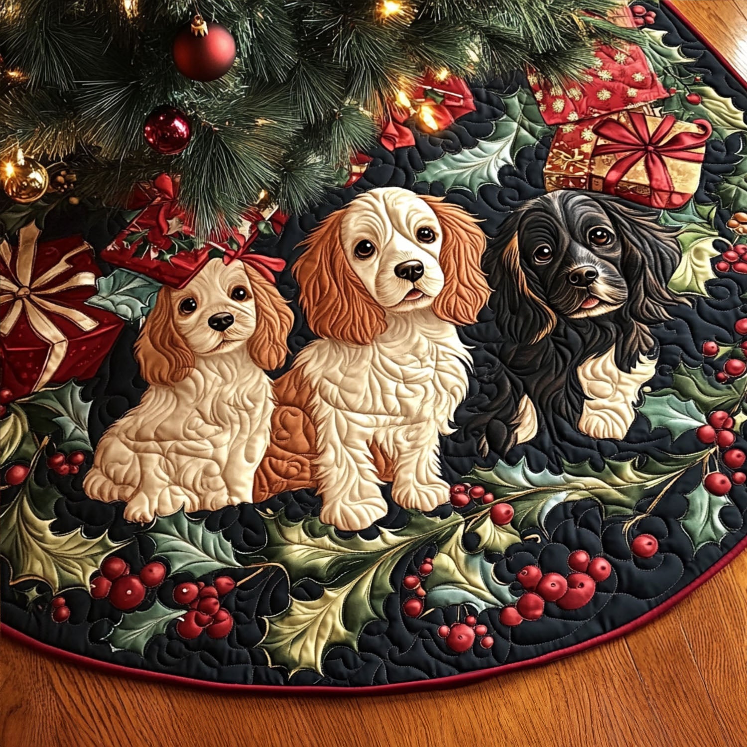 Spaniel Starlight Quilted Christmas Tree Skirt Luxury Christmas Tree Skirt for Elegant Homes