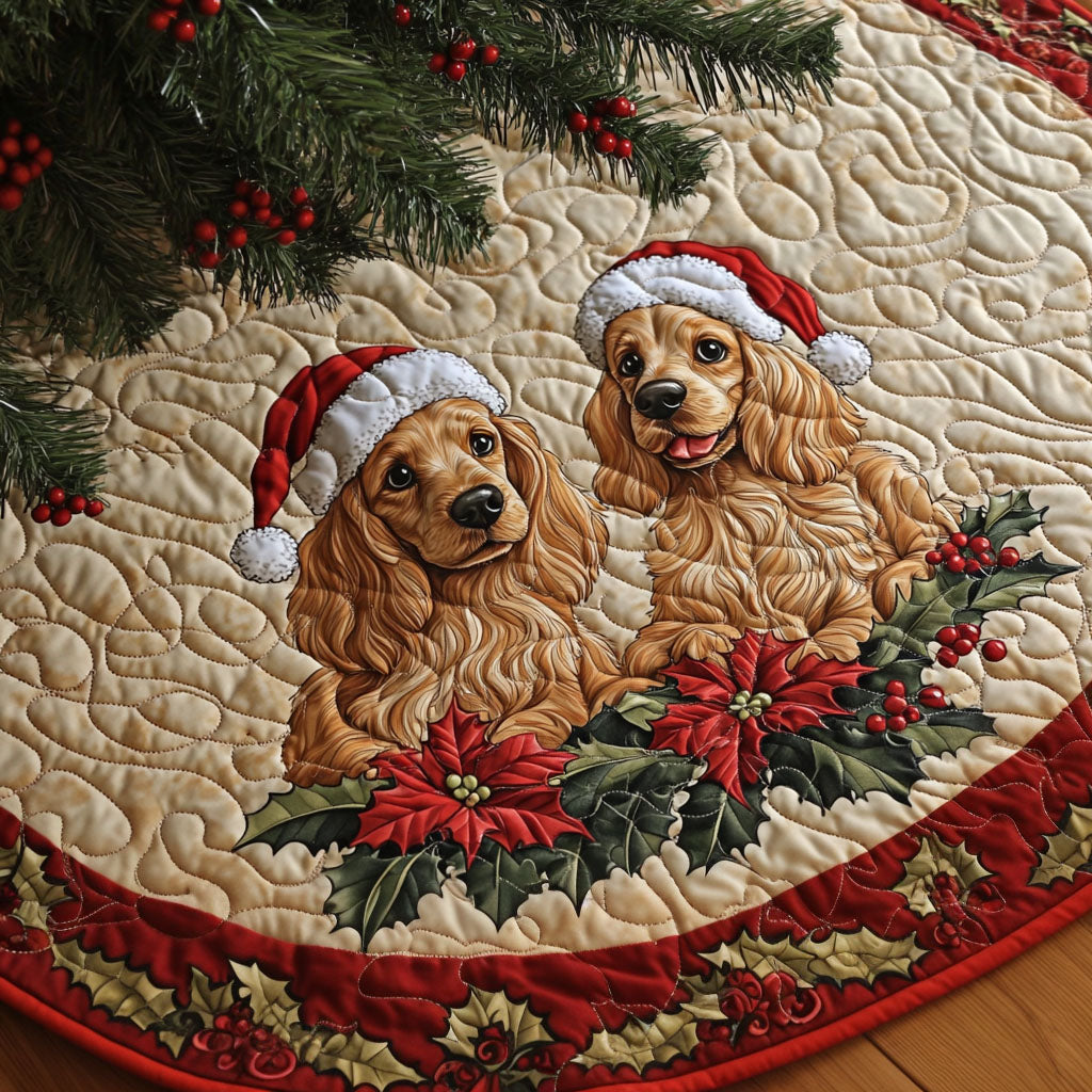Spaniel Warmth Quilted Christmas Tree Skirt Custom Christmas Tree Skirt Merch for Your Family