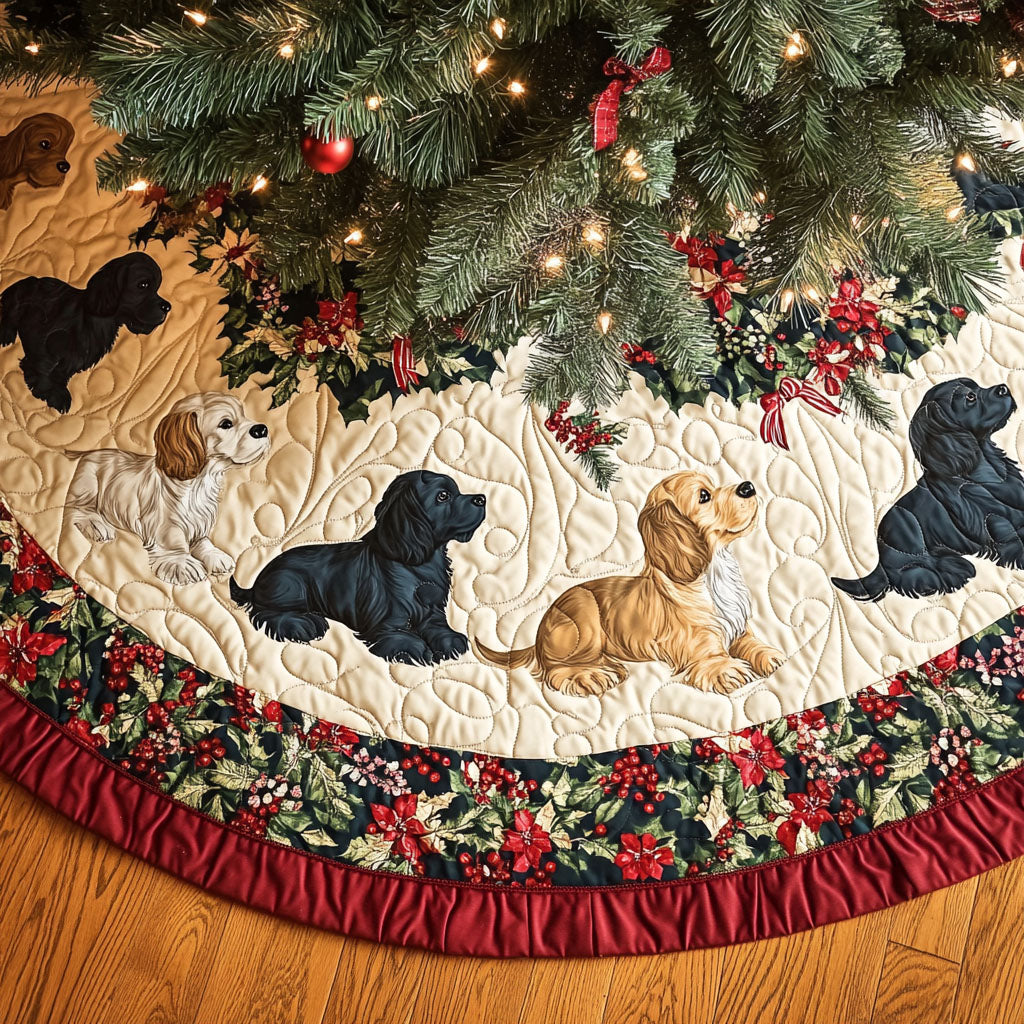 Spaniel Whiskers Quilted Christmas Tree Skirt Festive Tree Base Cover
