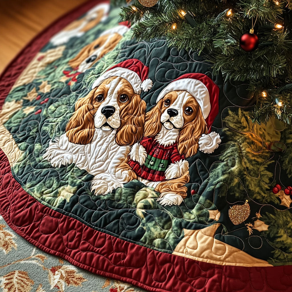 Spaniel Wishes Quilted Christmas Tree Skirt Perfect Tree Skirt Gift for Mom or Grandma