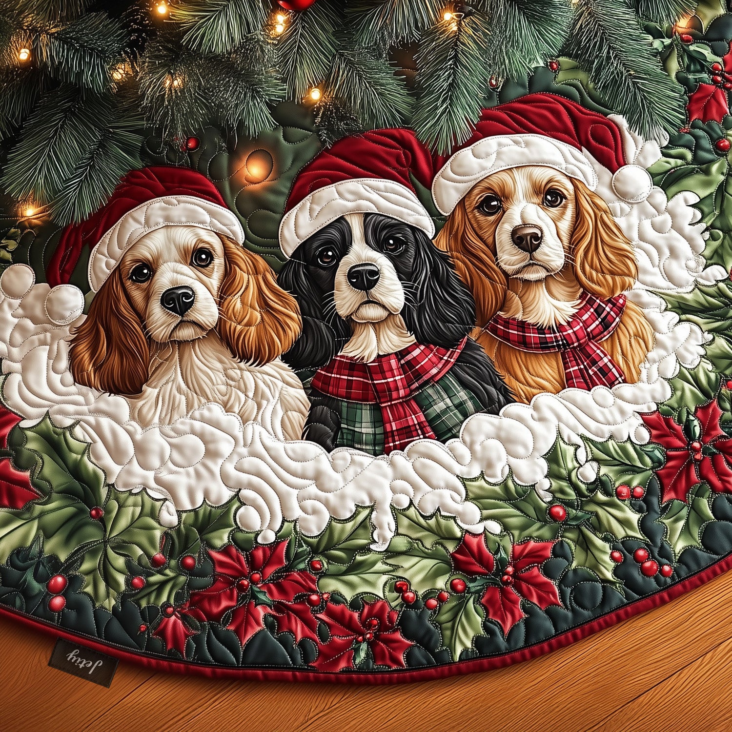 Spaniel Wonder Quilted Christmas Tree Skirt Christmas Holiday Living Room Decor Home