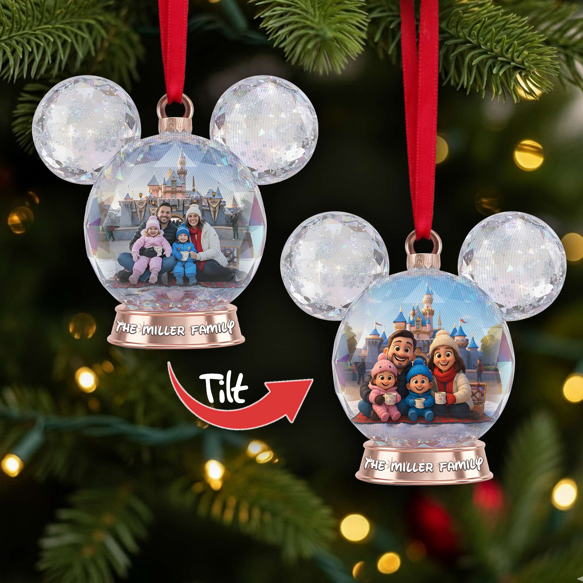 Sparkle Globe Christmas Lenticular Ornament - Personalized Custom Photo Gifts For Family - Holiday Tree Decoration Gift