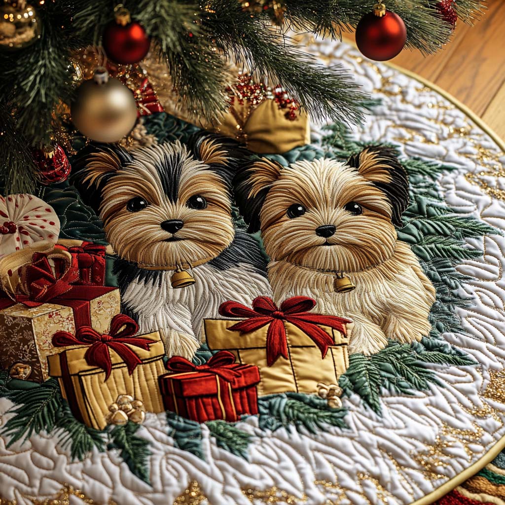 Sparkle Pup Quilted Christmas Tree Skirt Holiday Decor Best Gifts For Yorkshire Terrier Lovers