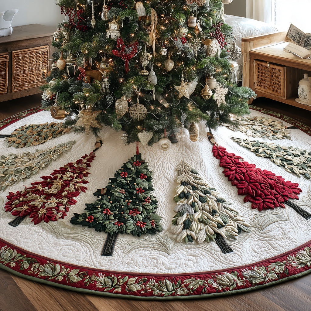 Sparkle Trees Quilted Christmas Tree Skirt Perfect Holiday Gift for Home Decor Lovers