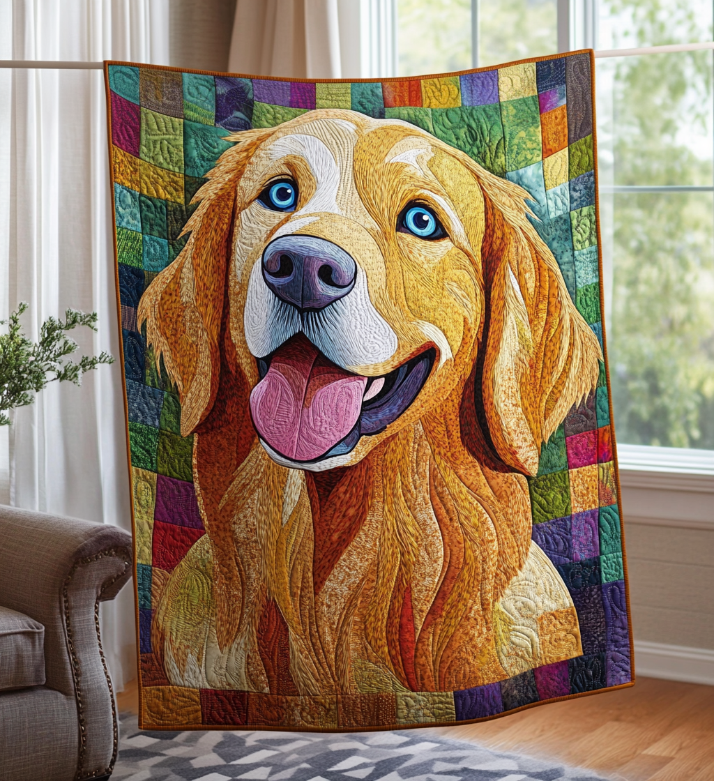 Sparkling Golden Retriever Quilted Blanket Gifts For Golden Retriever Lovers