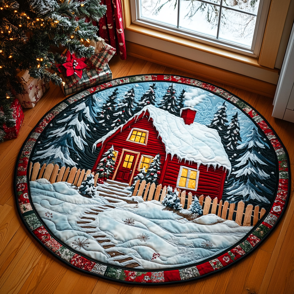 Sparkling Holiday Quilted Round Mat Unique Front Door Decor Secret Santa Gifts Coworkers