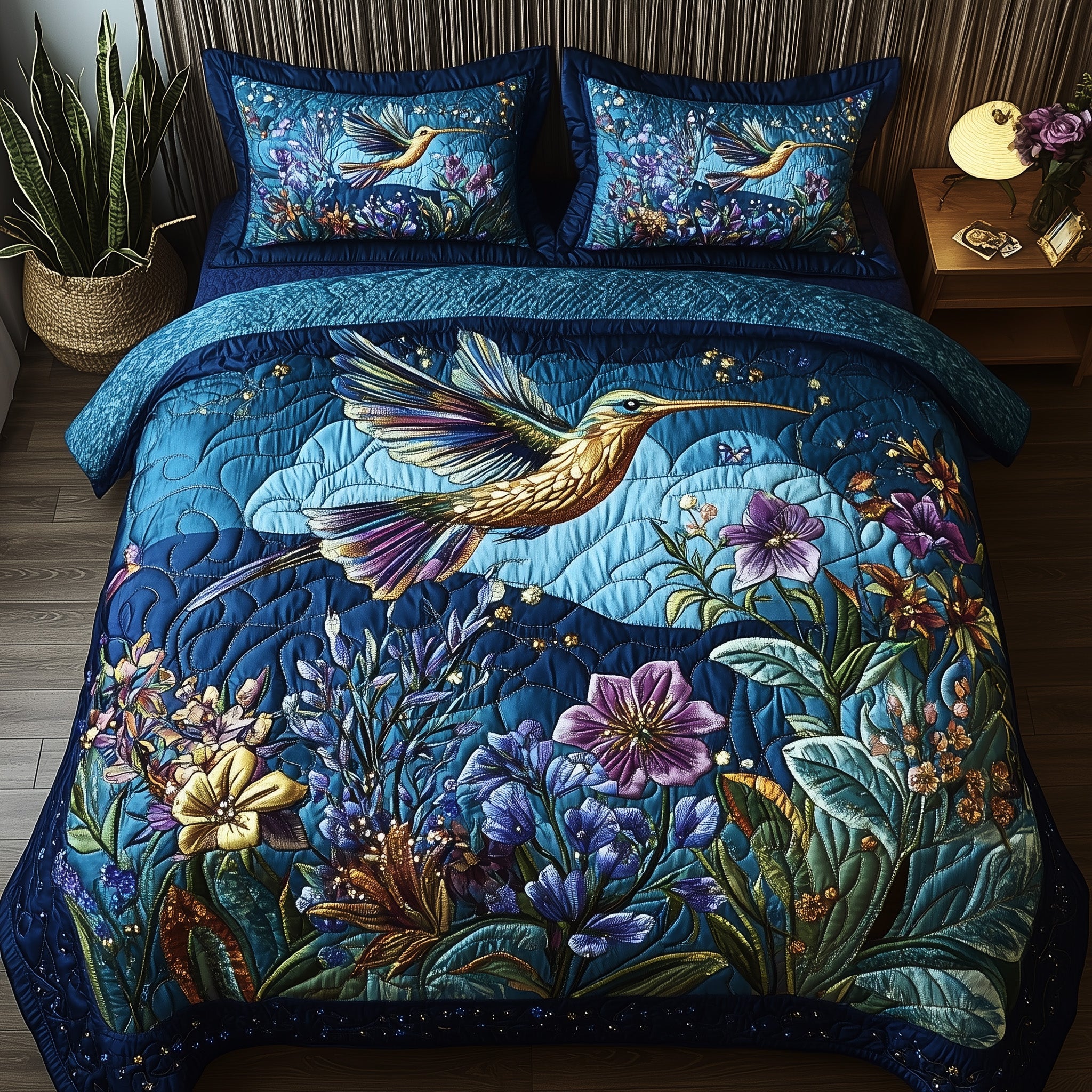 Sparkling Hummingbird Quilted Bedding Set Duvet Cover Bed Sheet Awesome Hummingbird Gifts