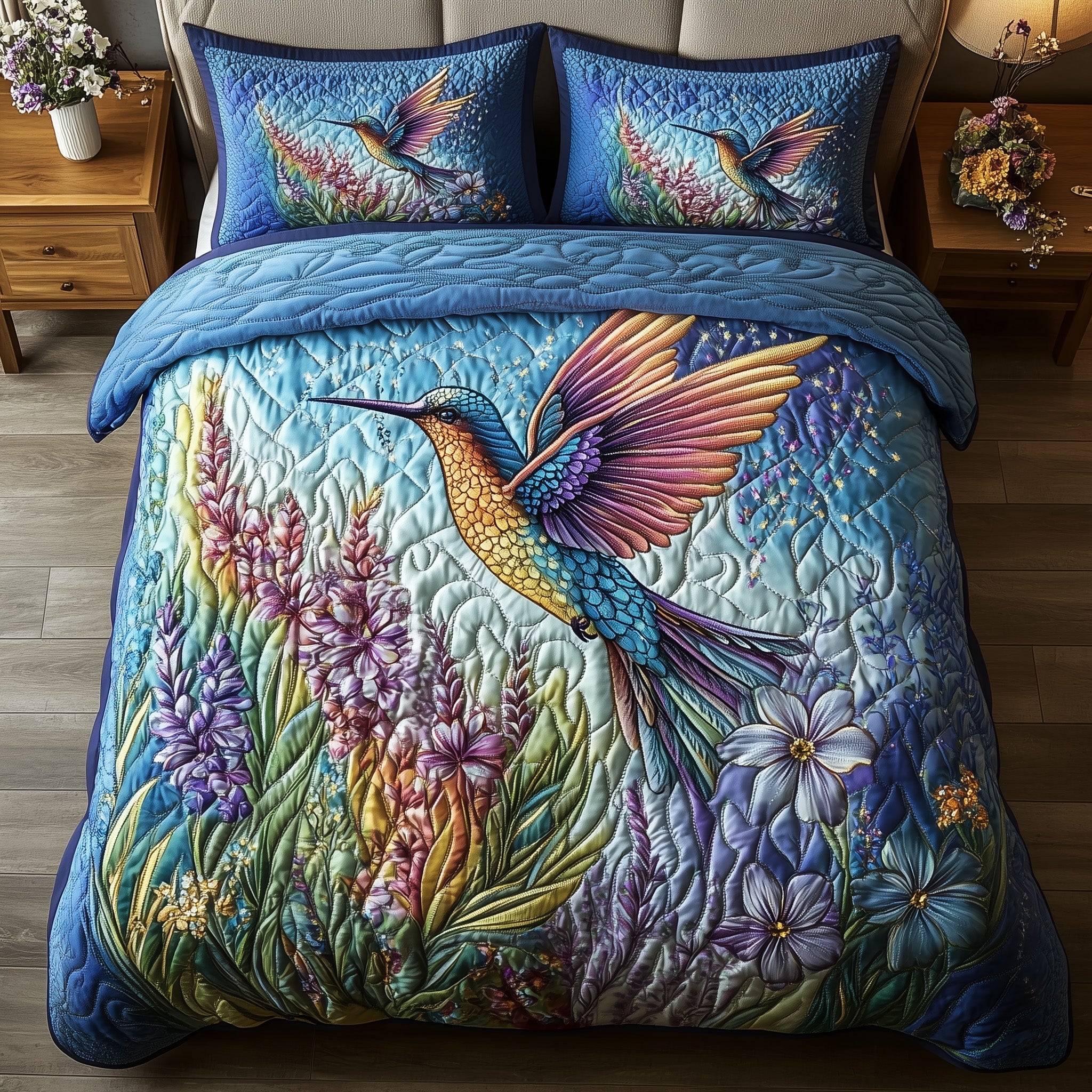 Sparkling Hummingbird Quilted Bedding Set Duvet Cover Bed Sheet Best Hummingbird Christmas Gifts
