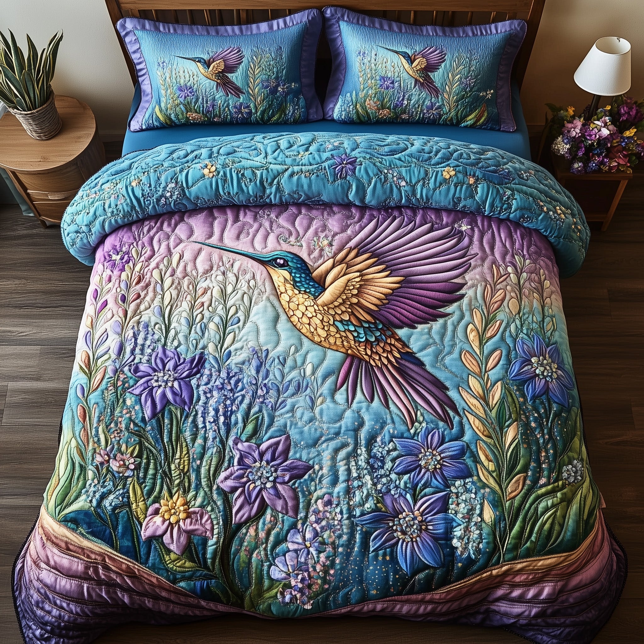 Sparkling Hummingbird Quilted Bedding Set Duvet Cover Bed Sheet Cool Hummingbird Gifts