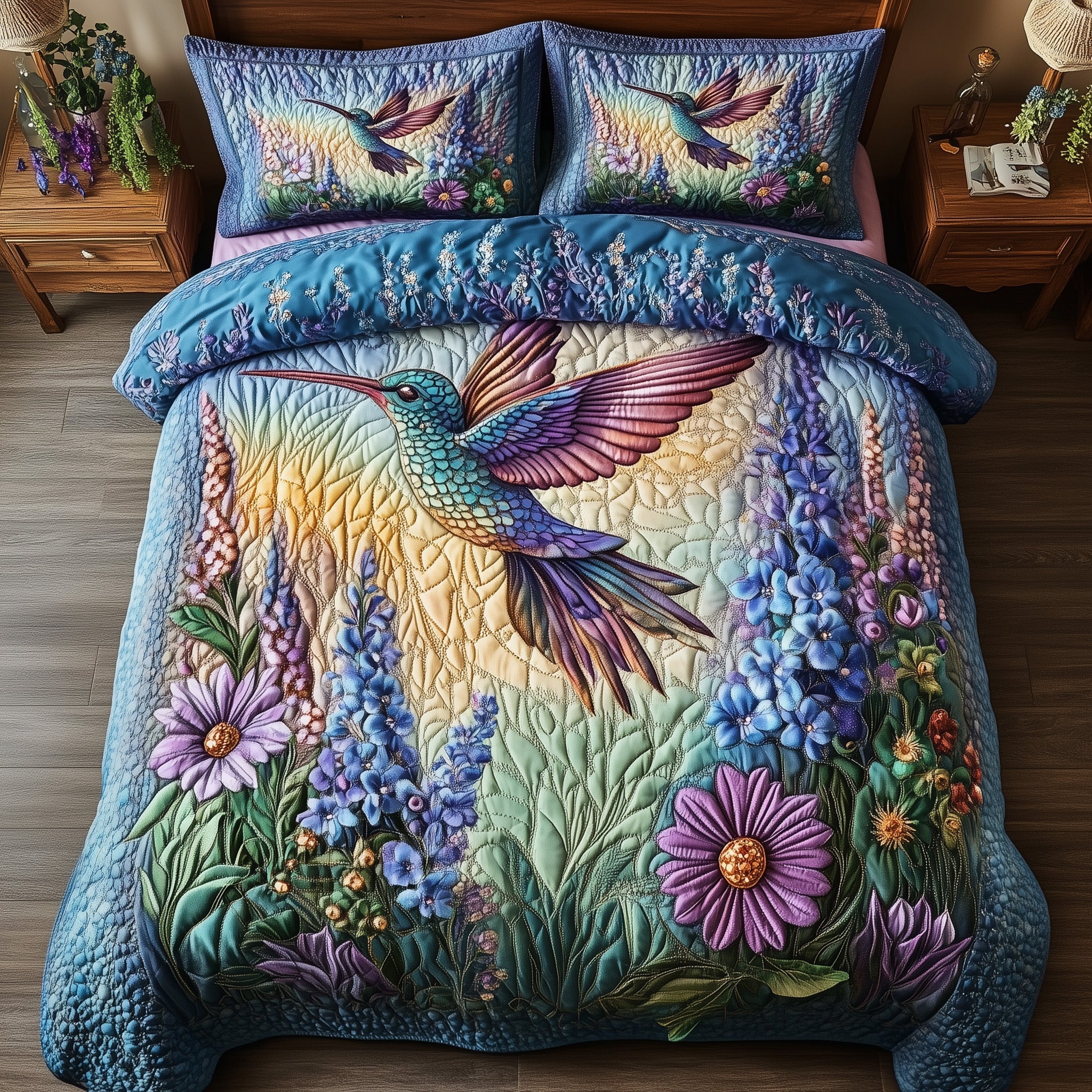 Sparkling Hummingbird Quilted Bedding Set Duvet Cover Bed Sheet Hummingbird Stuff To Buy