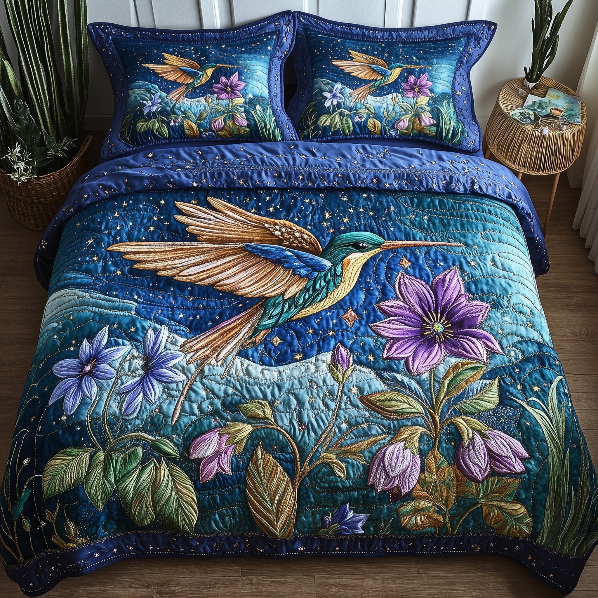 Sparkling Hummingbird Quilted Bedding Set Duvet Cover Bed Sheet Hummingbird Themed Birthday Gifts