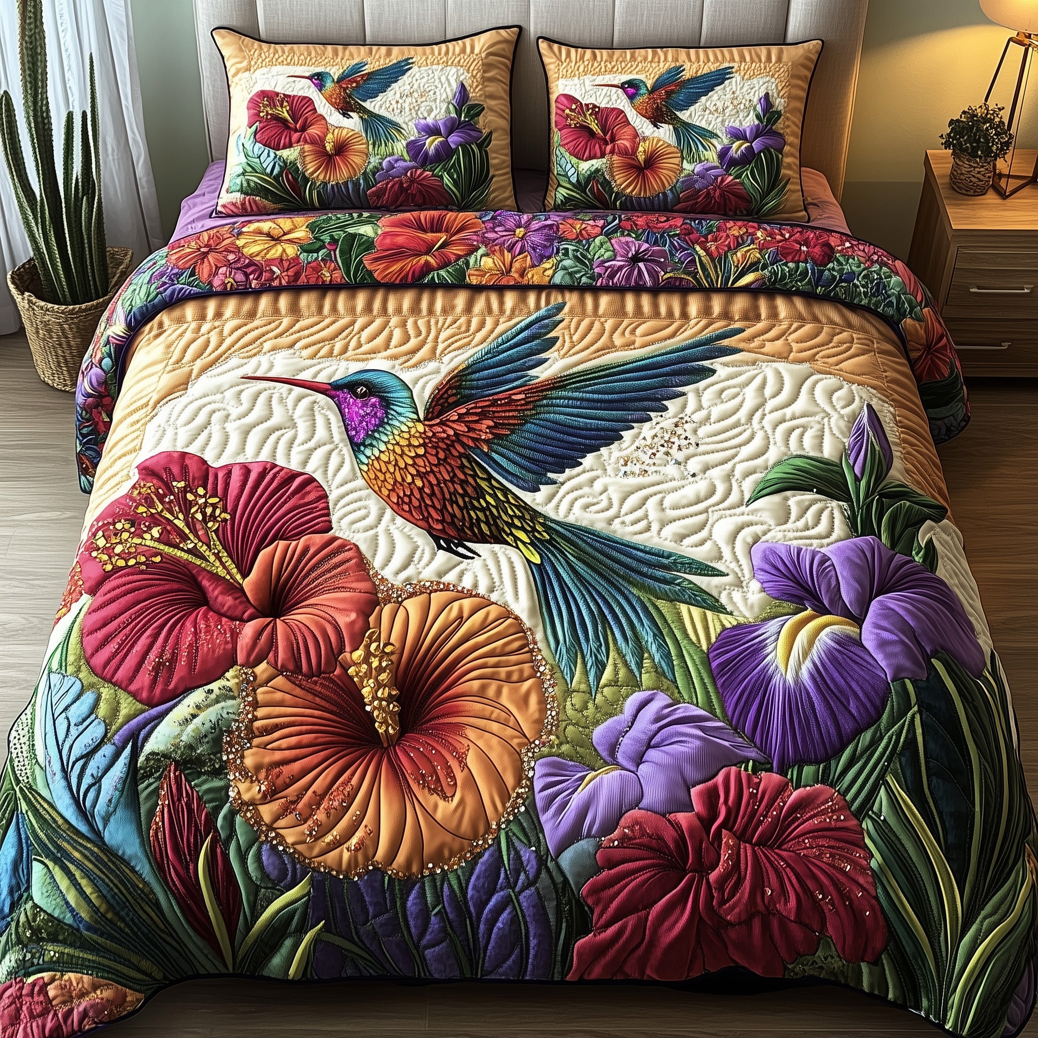 Sparkling Hummingbird Quilted Bedding Set Duvet Cover Bed Sheet Hummingbird Themed Birthday Presents