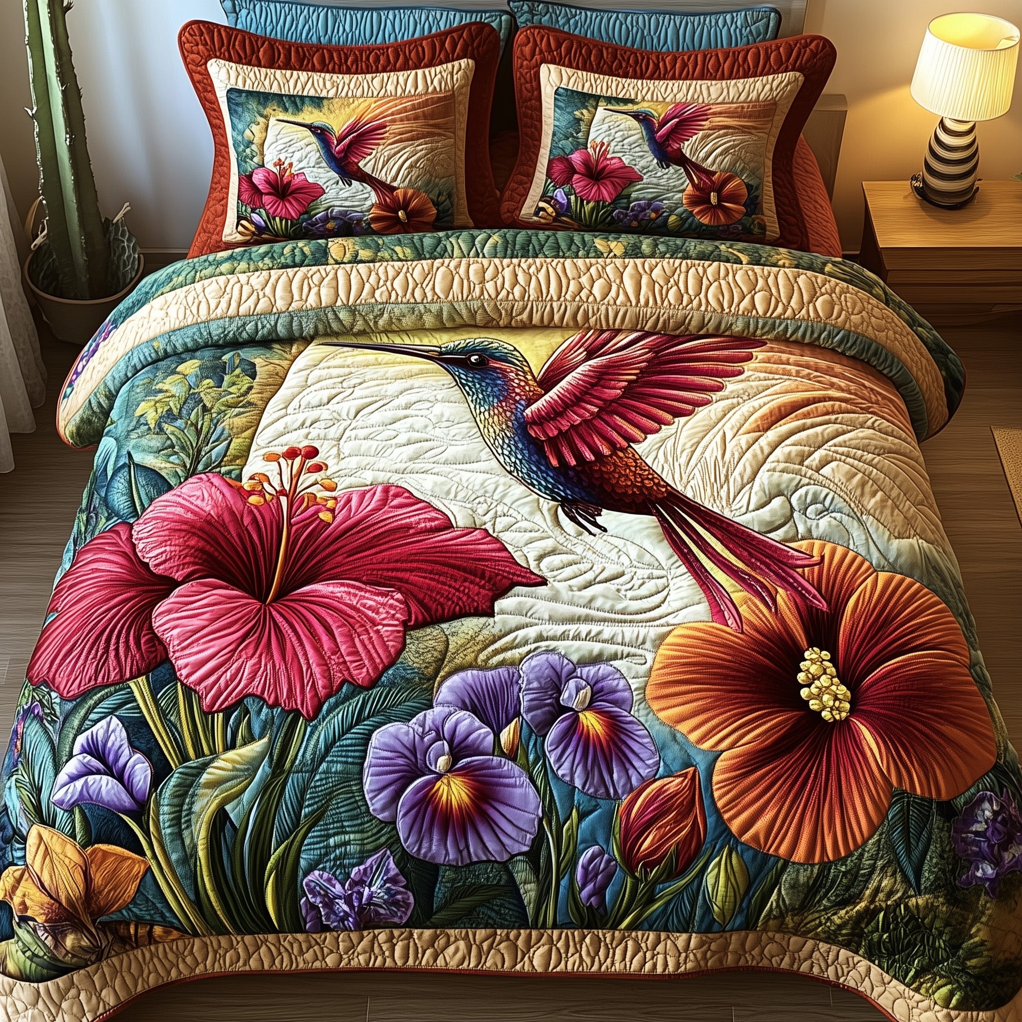 Sparkling Hummingbird Quilted Bedding Set Duvet Cover Bed Sheet Novelty Hummingbird Gifts