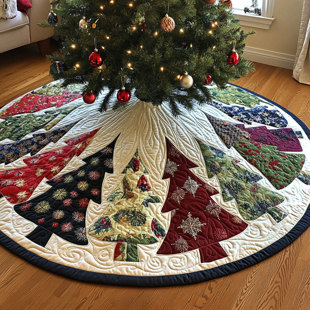 Sparkling Pine Joy Quilted Christmas Tree Skirt Winter Holiday Decor Holiday Living Room Decor