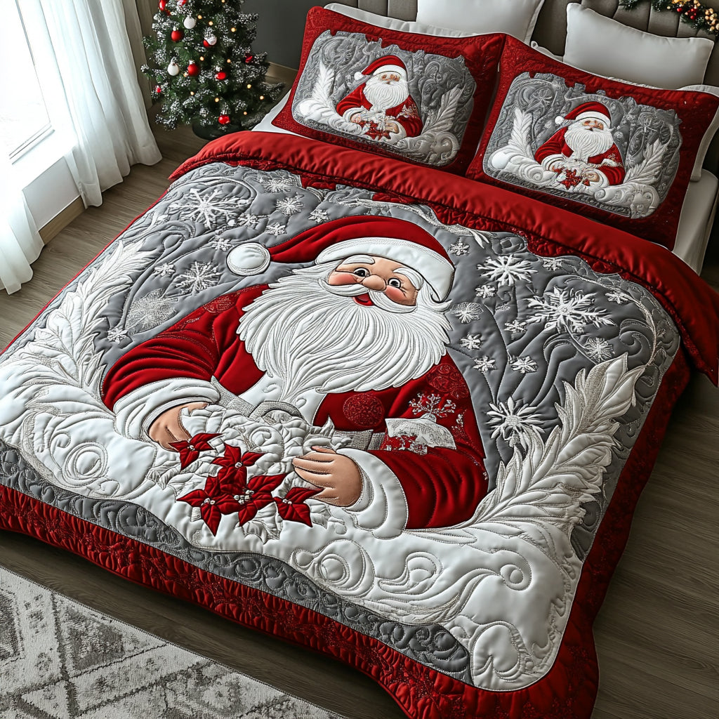 Sparkling Santa Quilted Bedding Set Christmas Comforter Meaningful Gift For Husband
