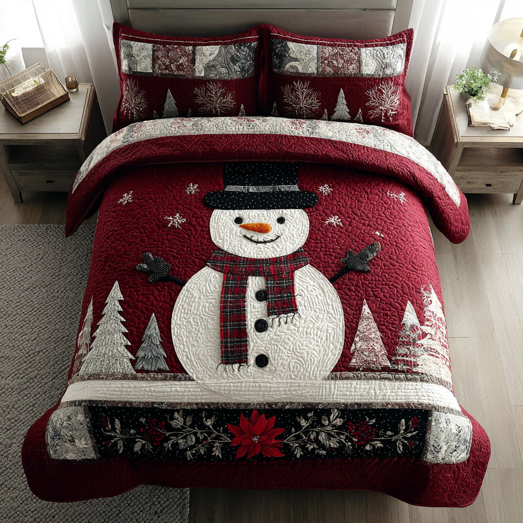 Sparkling Snowman Quilted Bedding Set Christmas Bedding Duvet Cover Unique Snowman Gifts