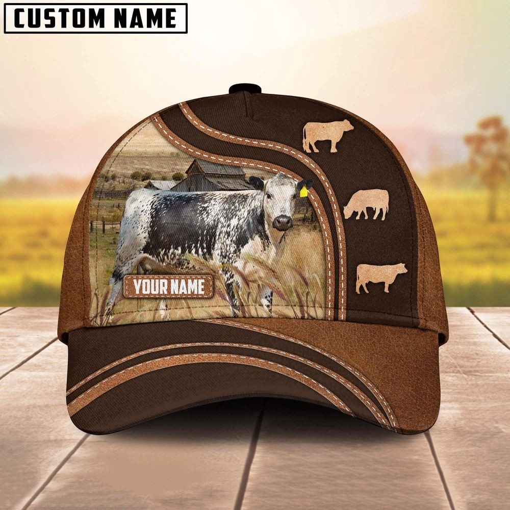 Speakle Park Leather Brown Pattern Customized Name Cap Farmer Baseball Cap Gift For Farmer