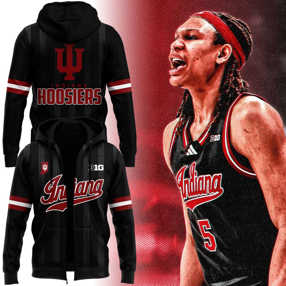 Special Black Uniform Indiana Basketball Zip Hoodie Gift Ideas For Basketball Lovers