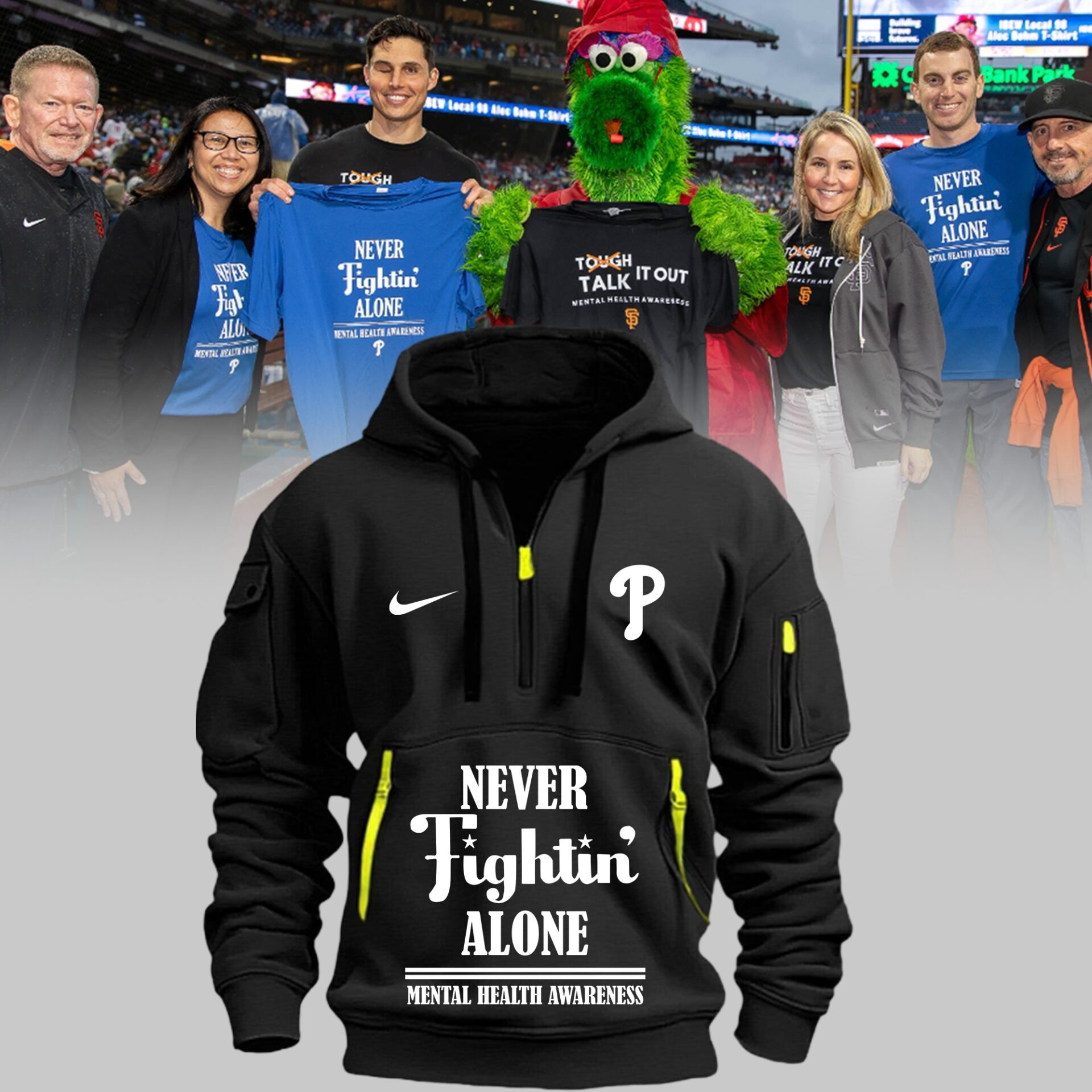 Special Mental Health Awareness Month Philadelphia Phillies Black Heavy Hoodie 2025 Best Gifts For Nfl Fans