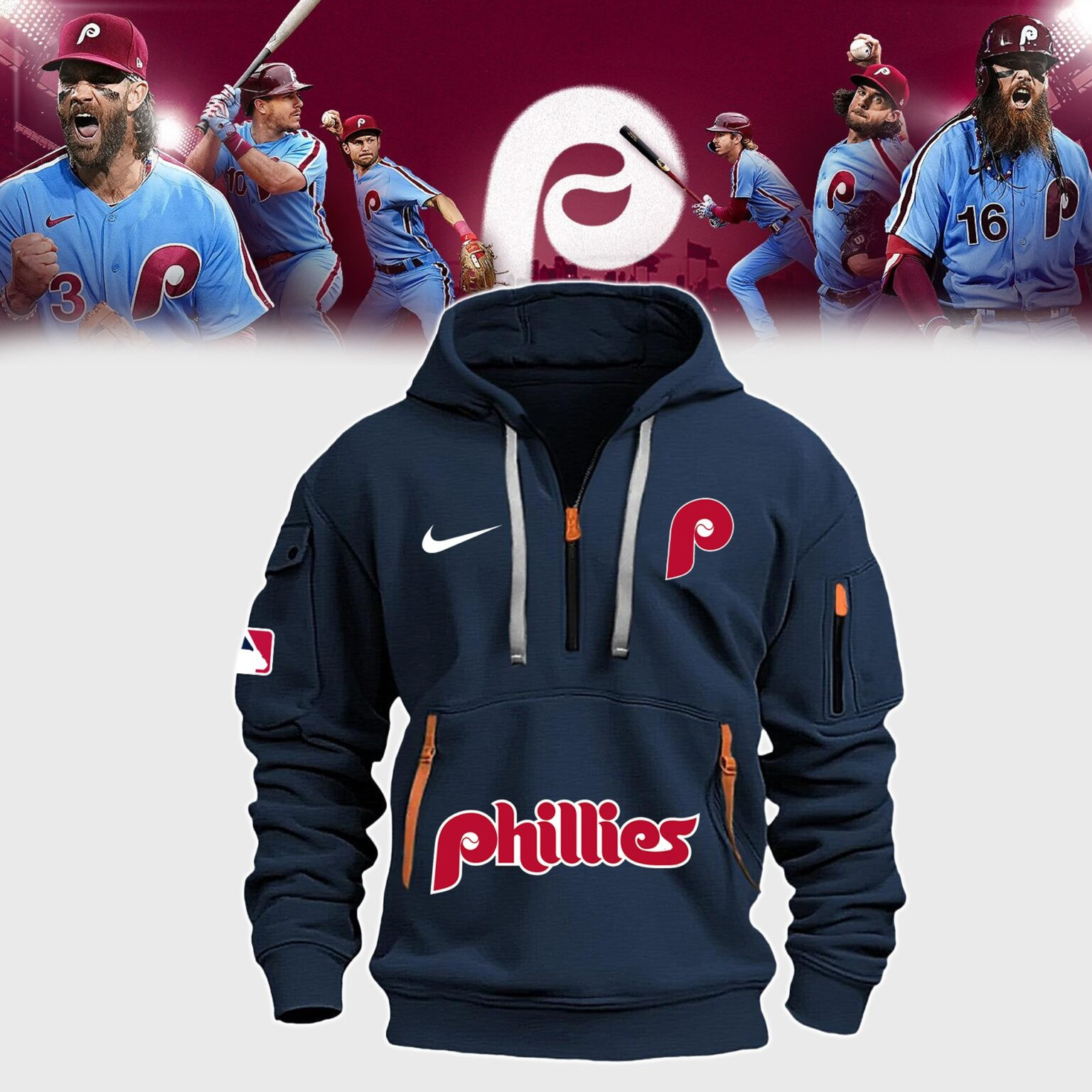 Special Phillies Navy Half Zip Hoodie Best Gifts For Baseball Fans