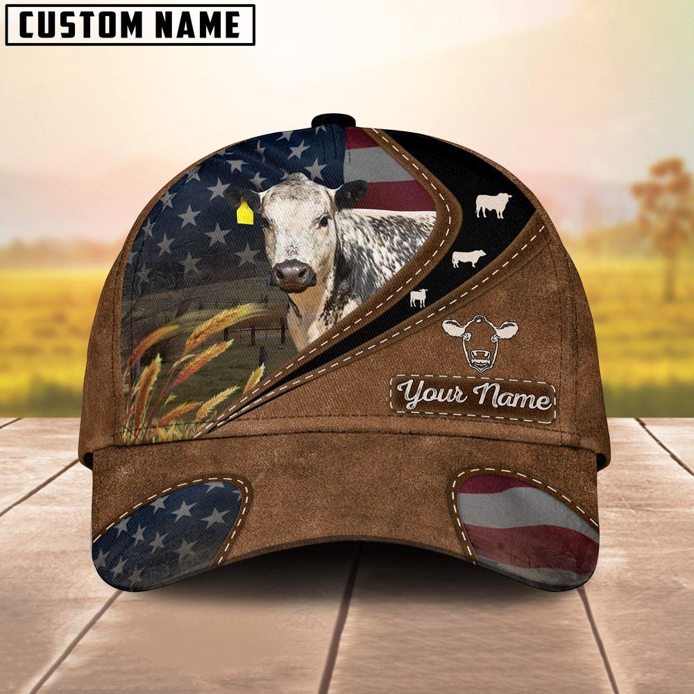 Speckle Park Leather Pattern American Customized Name Cap Farmer Baseball Cap Gift For Farmer