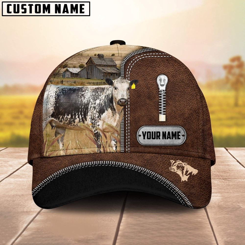 Speckle Park Leather Zip Pattern Customized Name Cap Farmer Baseball Cap Gift For Farmer