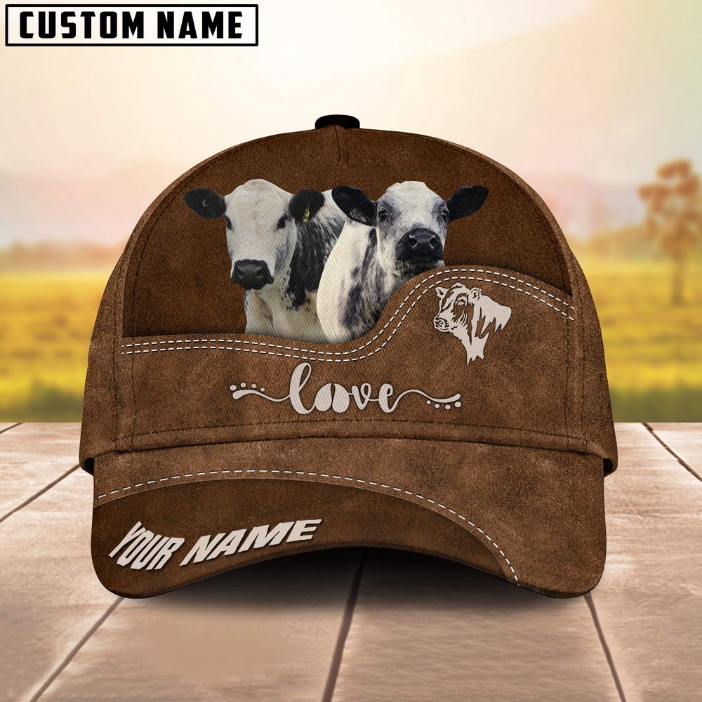 Speckle Park Love Leather Pattern Customized Name Cap Farmer Baseball Cap Gift For Farmer