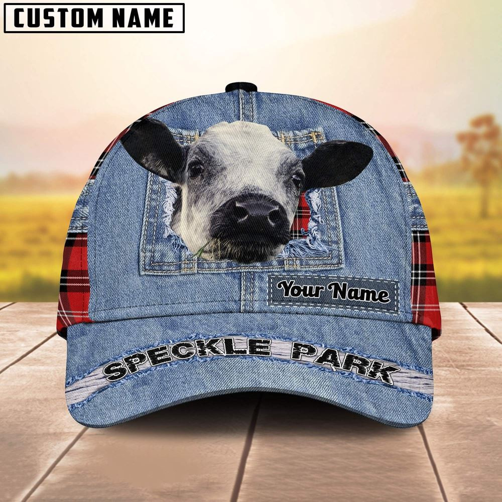Speckle Park Overall Jeans Pattern And Red Caro Pattern Customized Name Cap Farmer Baseball Cap