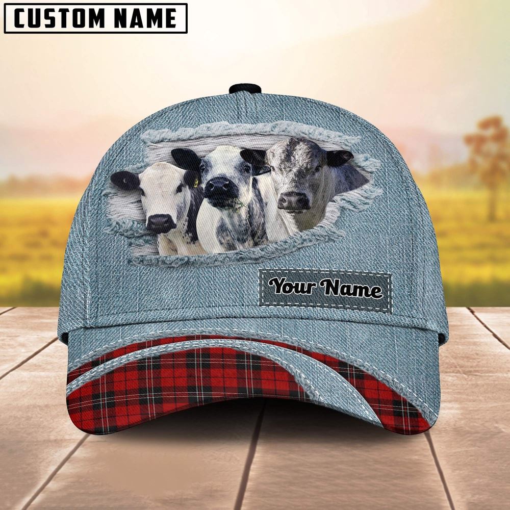 Speckle Park Red Caro And Jeans Pattern Customized Name Cap Farmer Baseball Cap Gift For Farmer