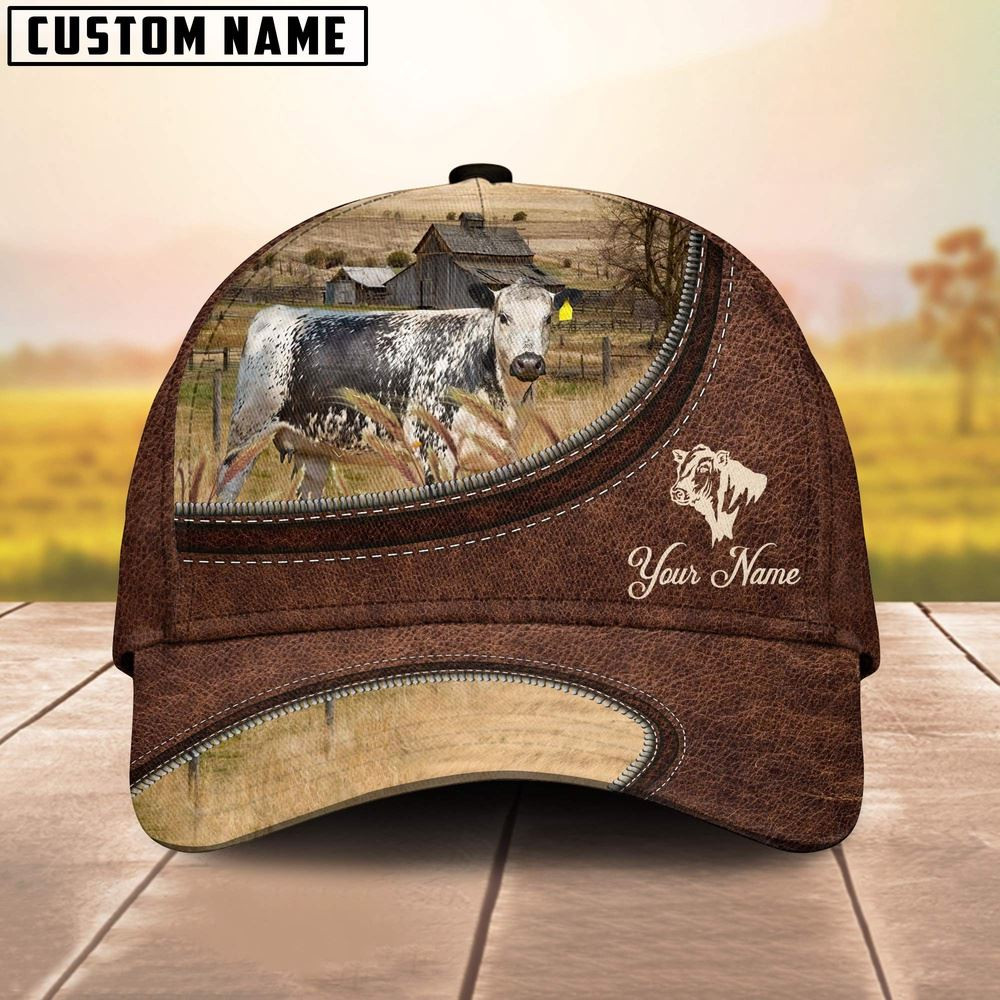 Speckled Park On The Farm Customized Name Leather Pattern Cap Farmer Baseball Cap Gift For Farmer