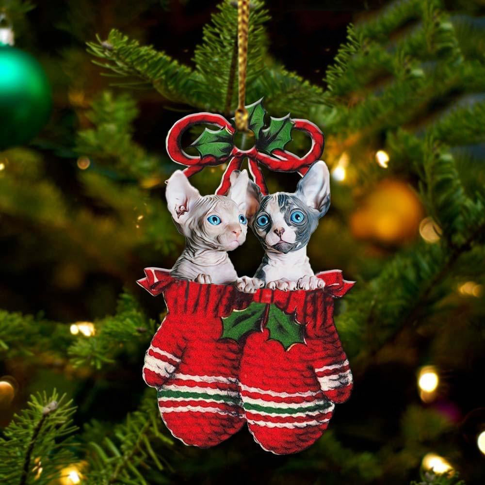 Sphynx Cat Inside Christmas Gloves Ornament Cute Cat Christmas Tree Ornament Xmas Gift Ideas