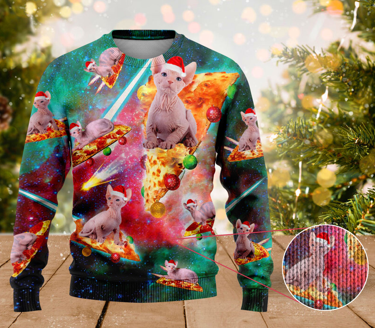 Sphynx Cat Pizza Ugly Sweater Funniest Xmas Sweater Cat Lovers Gifts