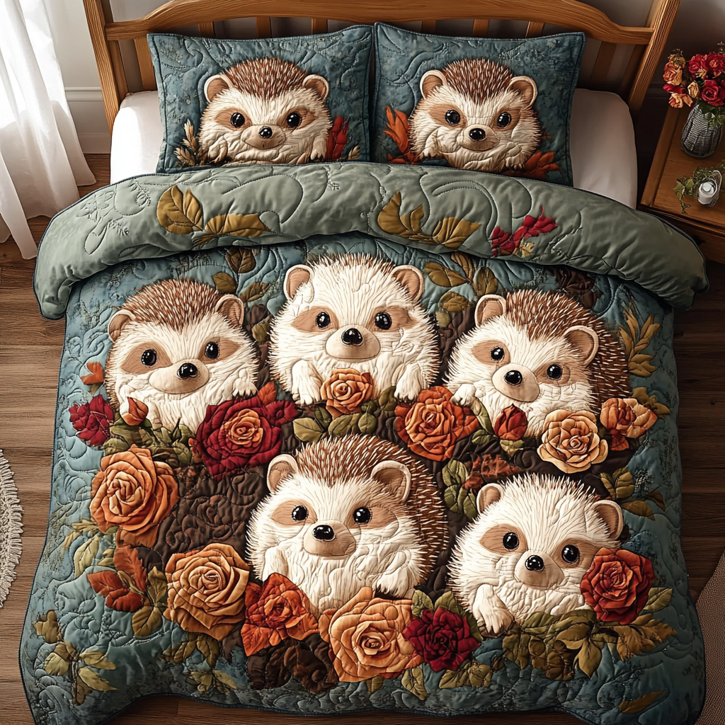 Spiky Sweet Quilted Bedding Set Best Comforter Sets Gift For Hedgehog Lover
