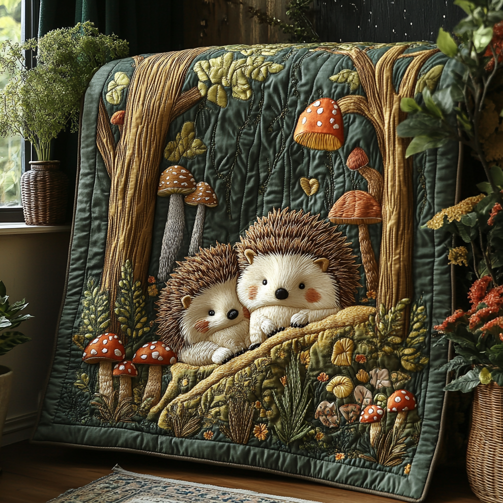 Spiky Sweet Quilted Blanket Best Couch Throw Blanket Gift For Hedgehog Owner